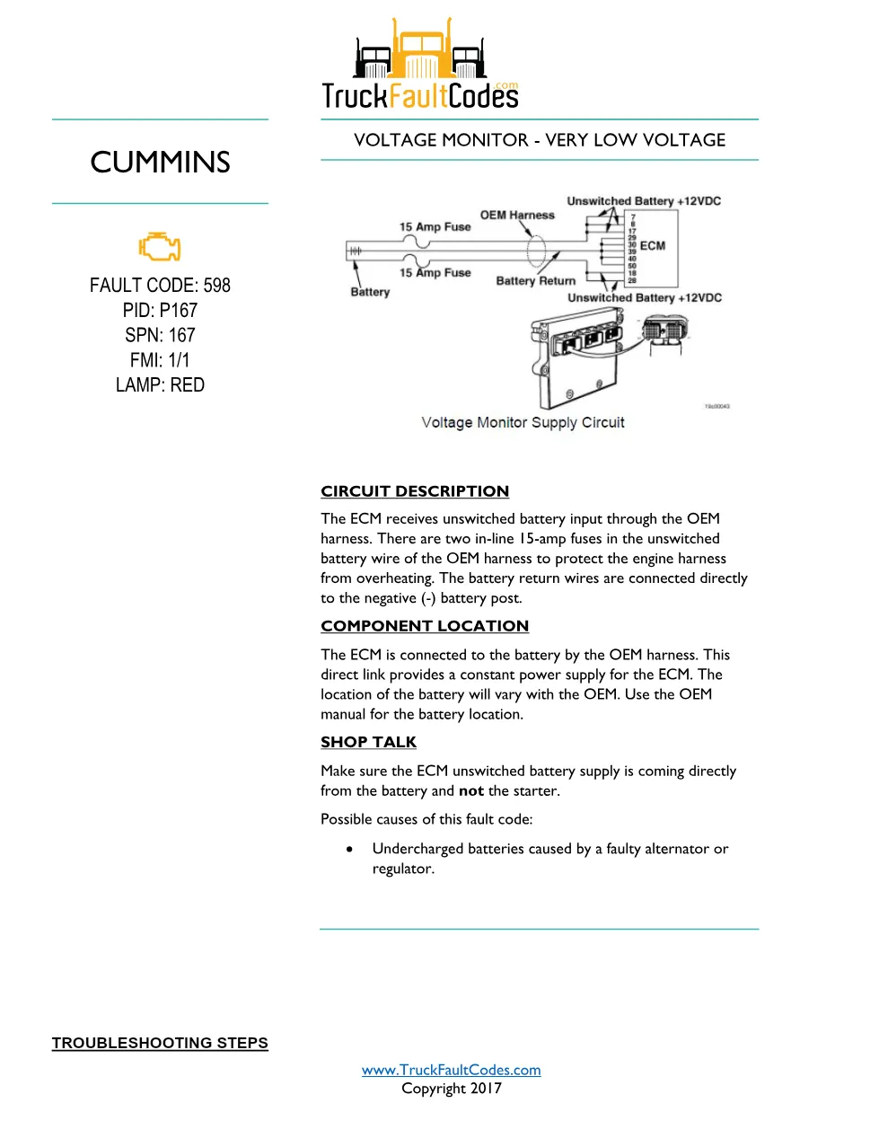 Cummins fault code 598 — ISM CM570 Battery Voltage Monitor – Very - preview page 1 of 5