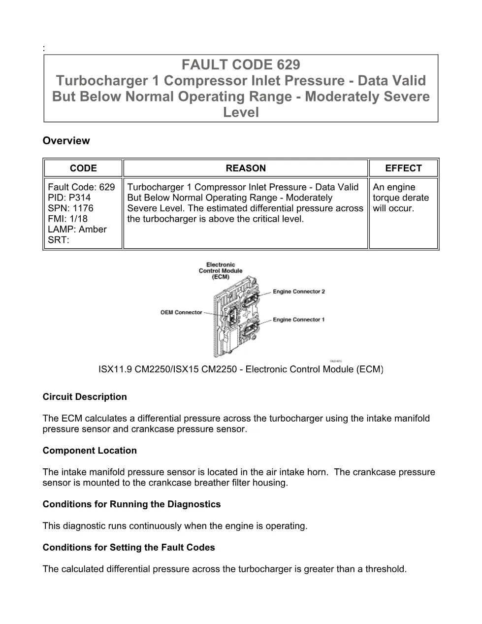 Cummins fault code 629 — Turbo Compressor Inlet Pressure – PDF - preview page 1 of 6