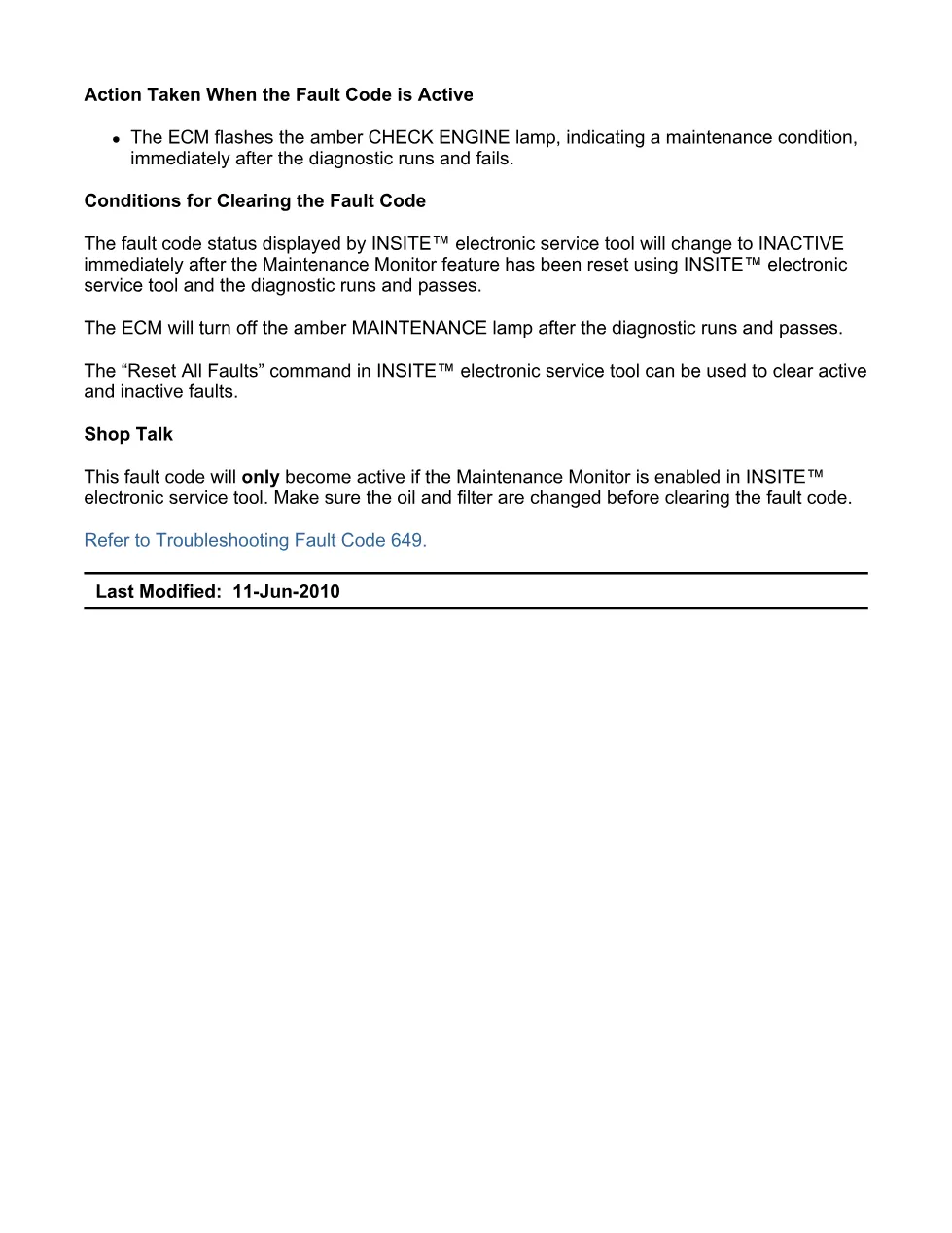Cummins fault code 649 — Engine Oil Change Interval — ISX11.9 - preview page 2 of 6