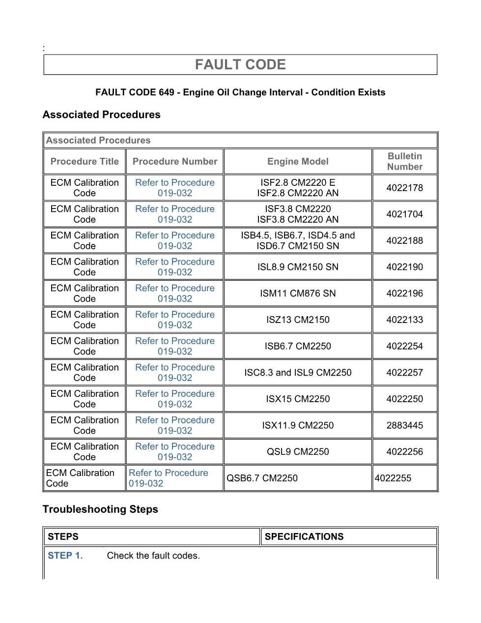Cummins fault code 649 — Engine Oil Change Interval — ISX11.9 - page 3 is available after signing in