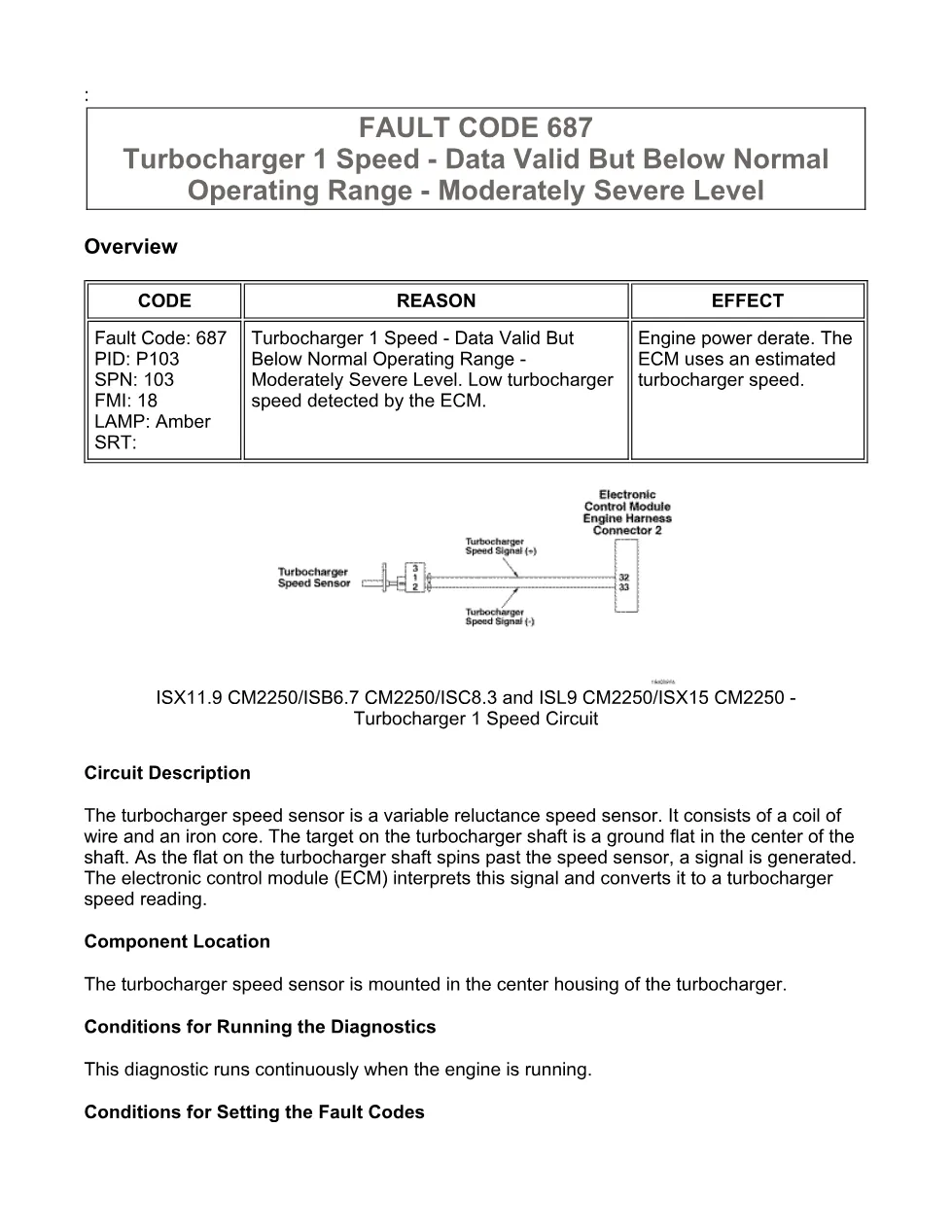 Cummins fault code 687 — Turbocharger 1 Speed Low — ISX11.9 – PDF - preview page 1 of 6
