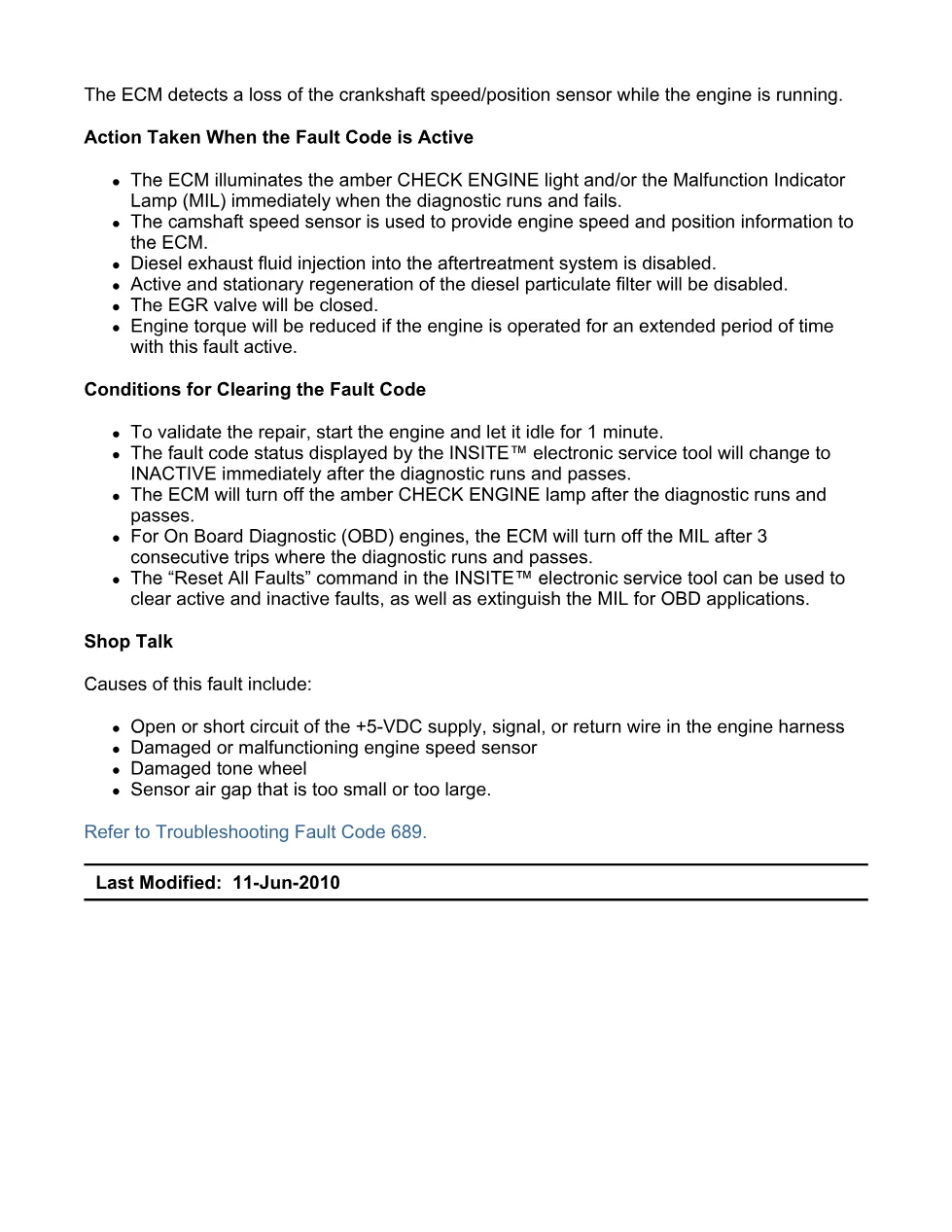 Cummins fault code 689 — Crankshaft Speed/Position — ISX11.9 - preview page 2 of 6