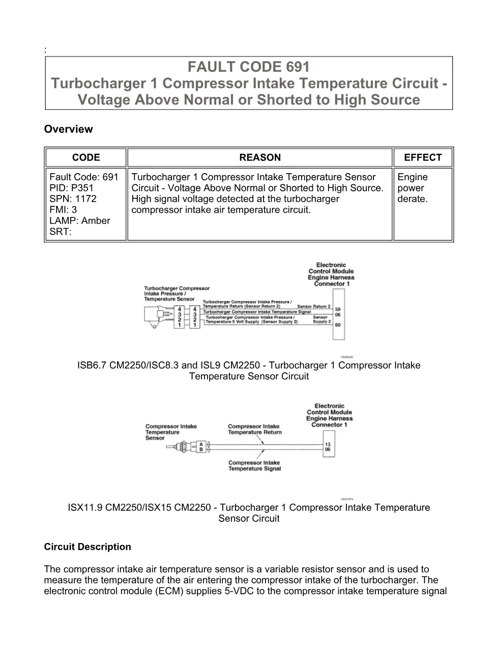 Cummins Fault Code 691: Turbo intake air temp high — ISX11.9 - preview page 1 of 6