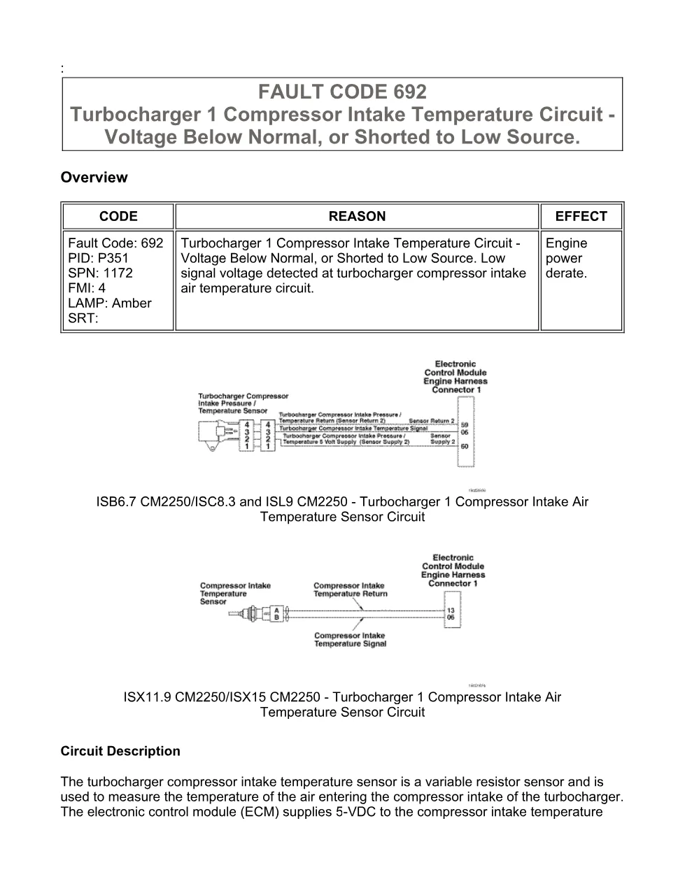 Cummins Fault Code 692: Turbo intake air temp low — ISX11.9 - preview page 1 of 6