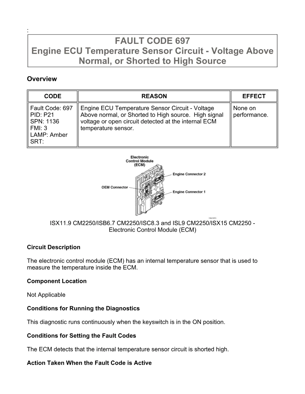 Cummins Fault Code 697: ECU temp sensor high voltage — ISX11.9 - preview page 1 of 6