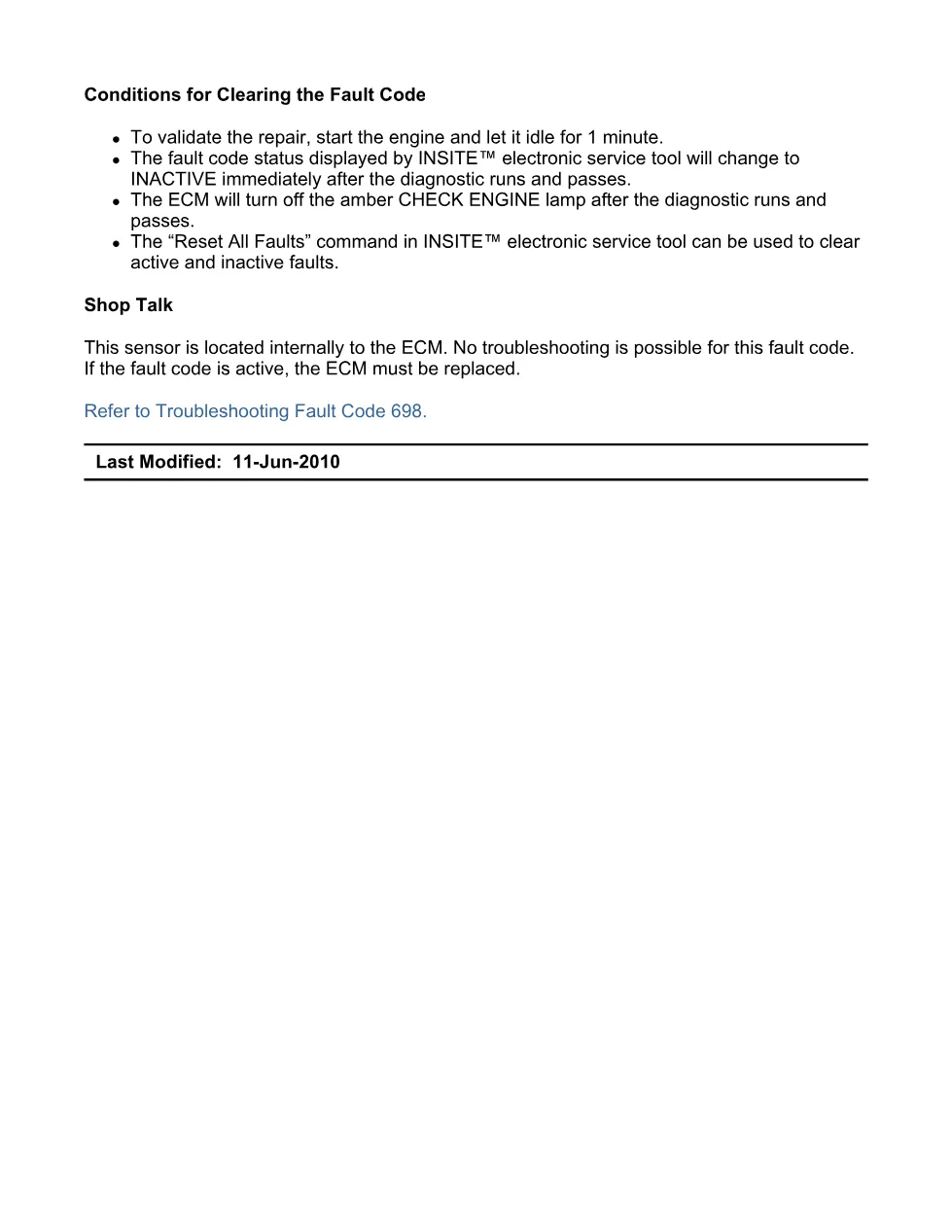 Cummins Fault Code 698: ECU temp sensor low voltage — ISX11.9 - preview page 2 of 6