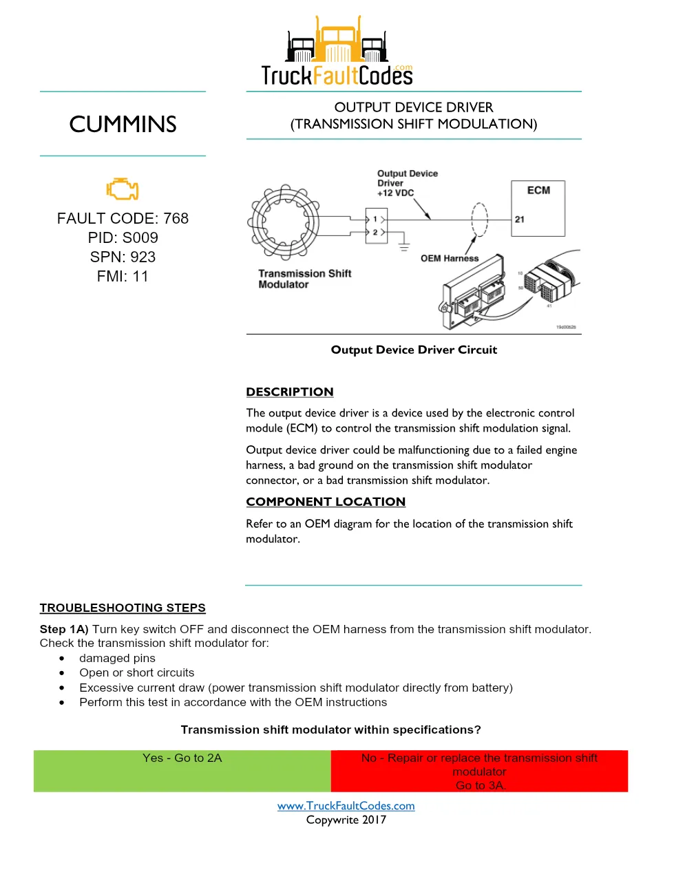 Cummins fault code 768 troubleshooting manual — Output Device - preview page 1 of 3
