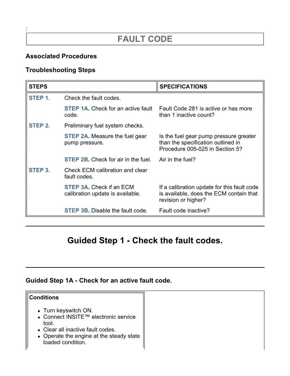 Cummins fuel pump fault troubleshooting manual — Fault Code 281 - page 3 is available after signing in