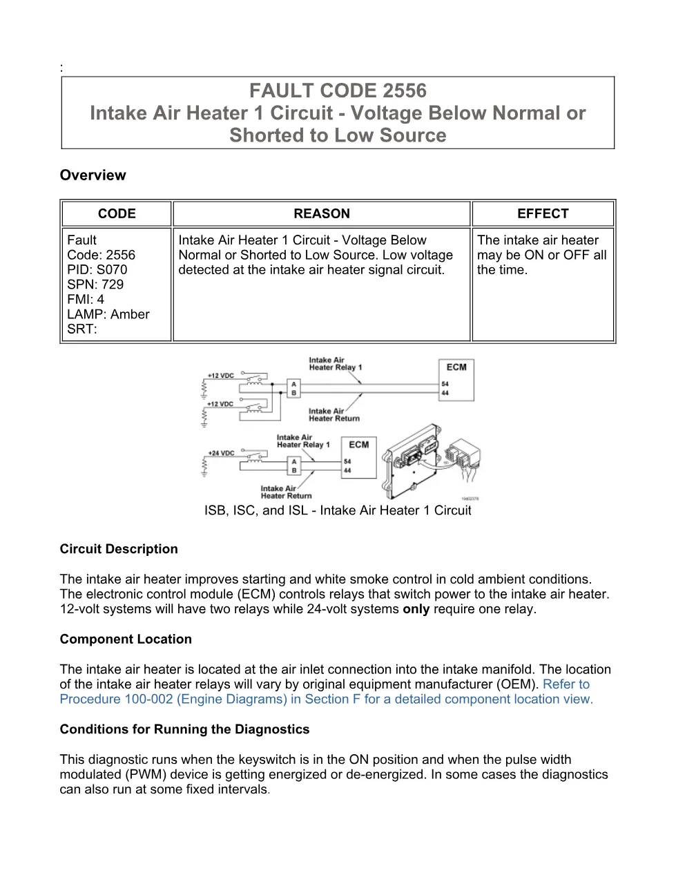 Cummins intake air heater fault code troubleshooting — Code 2556 - preview page 1 of 3