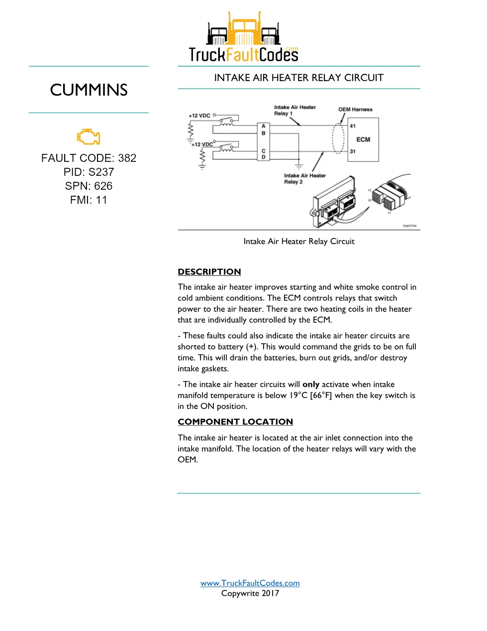 Cummins intake heater relay manual — Fault Code 382 — PDF, 4 - preview page 1 of 3
