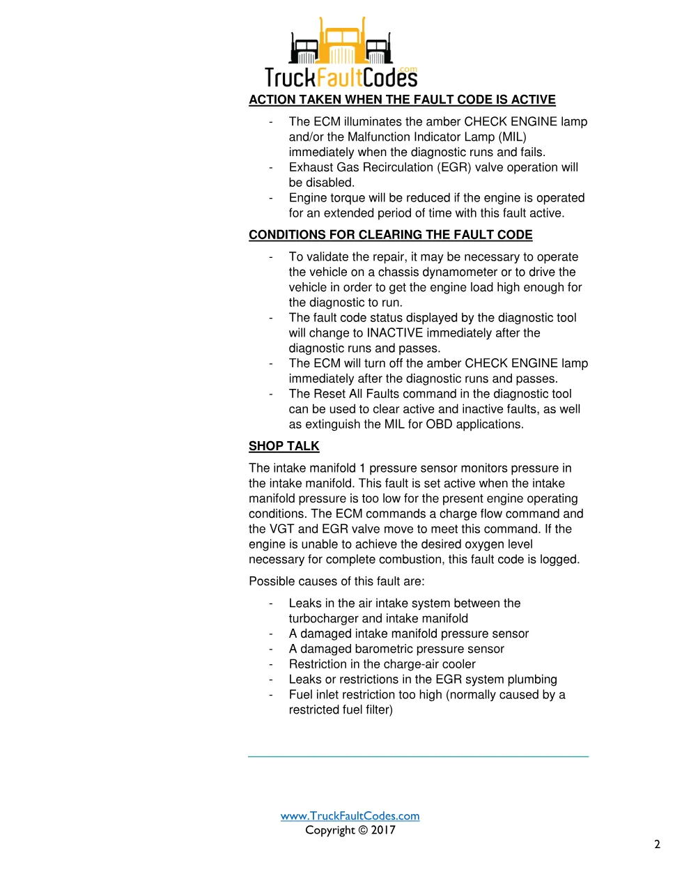 Cummins intake manifold pressure troubleshooting — Fault Code 125 - preview page 2 of 3