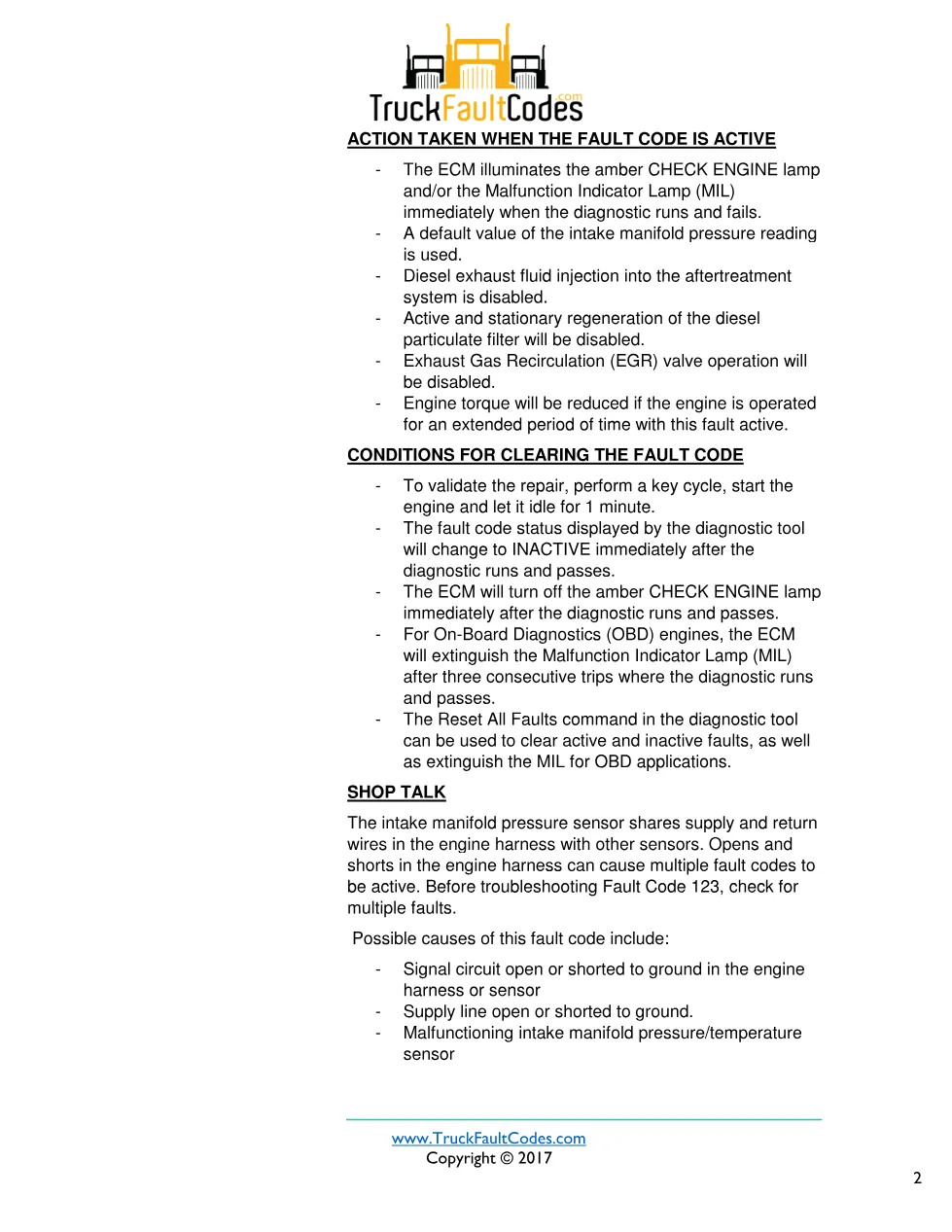 Cummins intake manifold sensor Troubleshooting Procedure — Fault - preview page 2 of 3