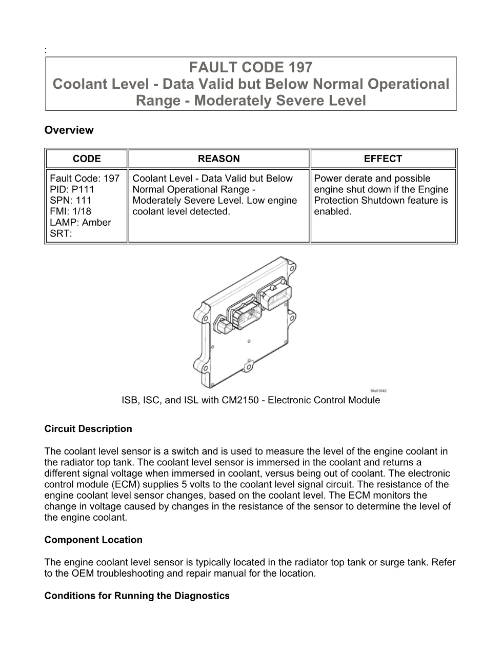 Cummins ISB coolant fault diagnostic — Fault Code 197 — PDF, 4 - preview page 1 of 3