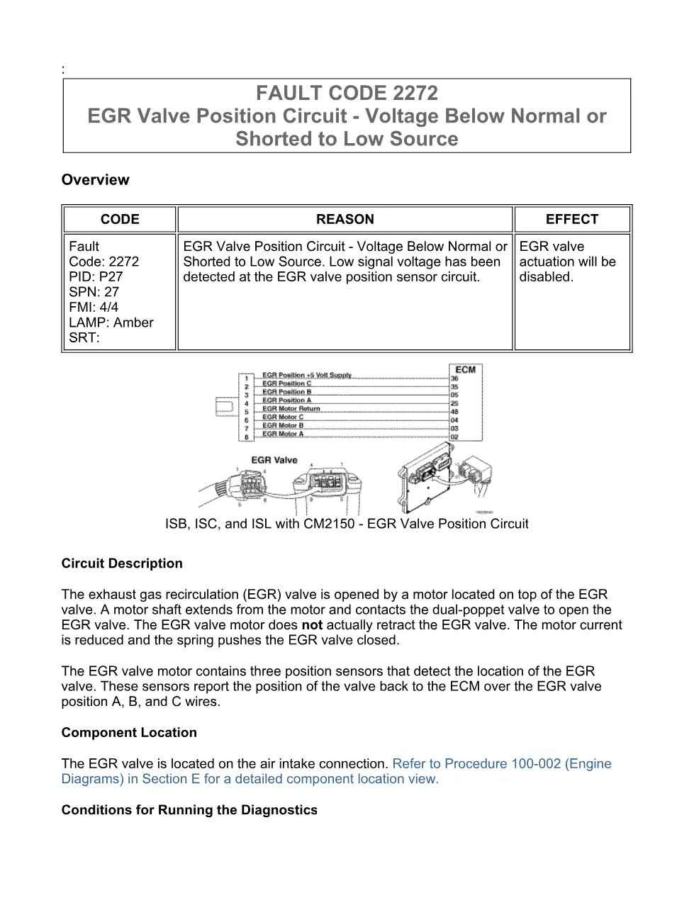 Cummins ISB EGR troubleshooting manual — Fault Code 2272 — PDF, - preview page 1 of 3