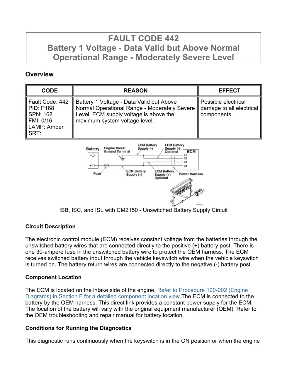 Cummins ISB fault 442 Troubleshooting Manual — Code 442.pdf - preview page 1 of 3