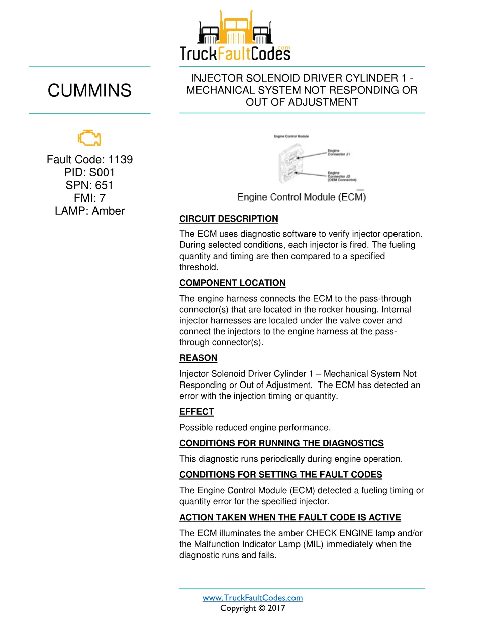 Cummins ISB6.7 1139 document — Fault Code 1139 — PDF, 7 pages - preview page 1 of 3