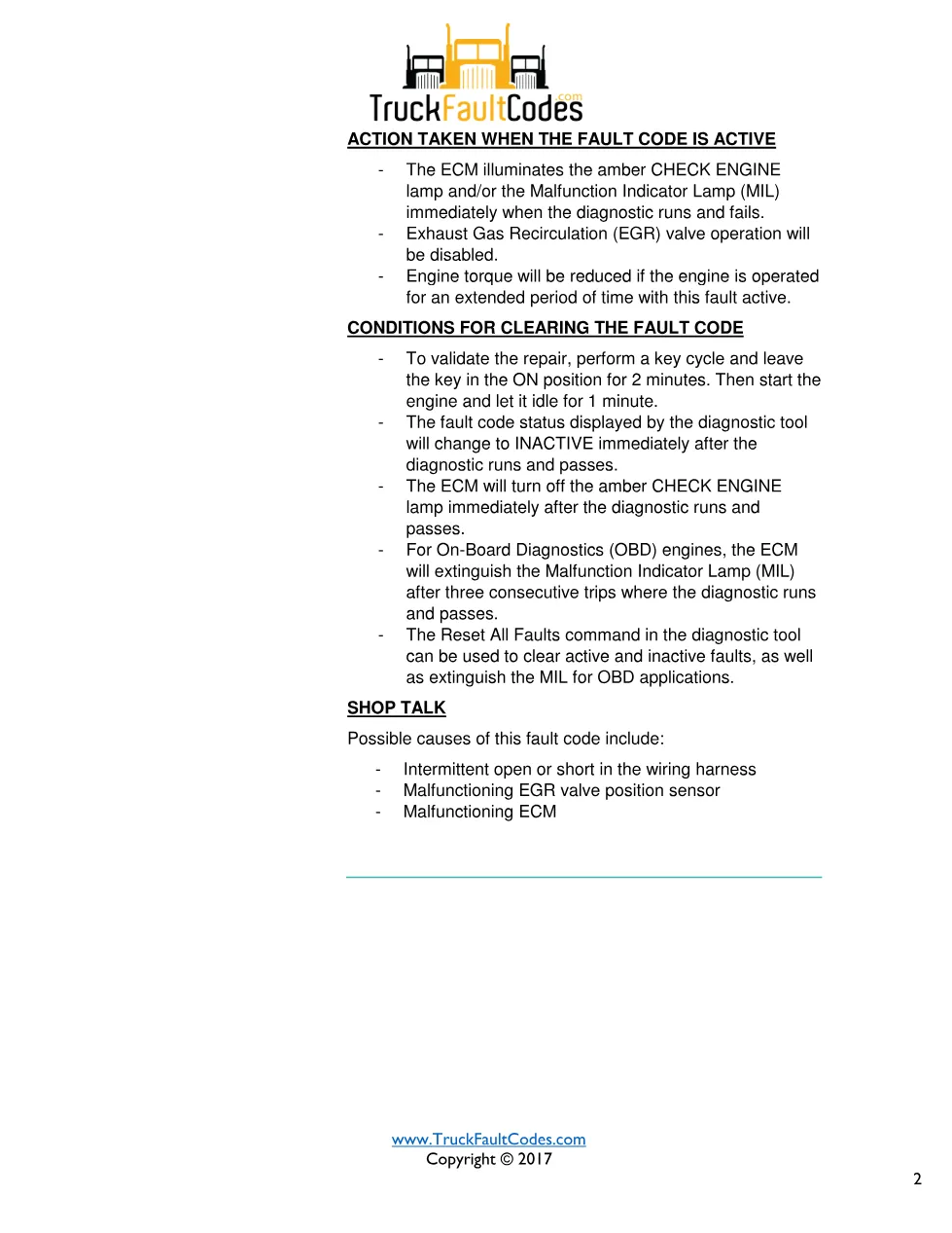 Cummins ISB6.7 1228 troubleshooting manual — Fault Code 1228 - preview page 2 of 3