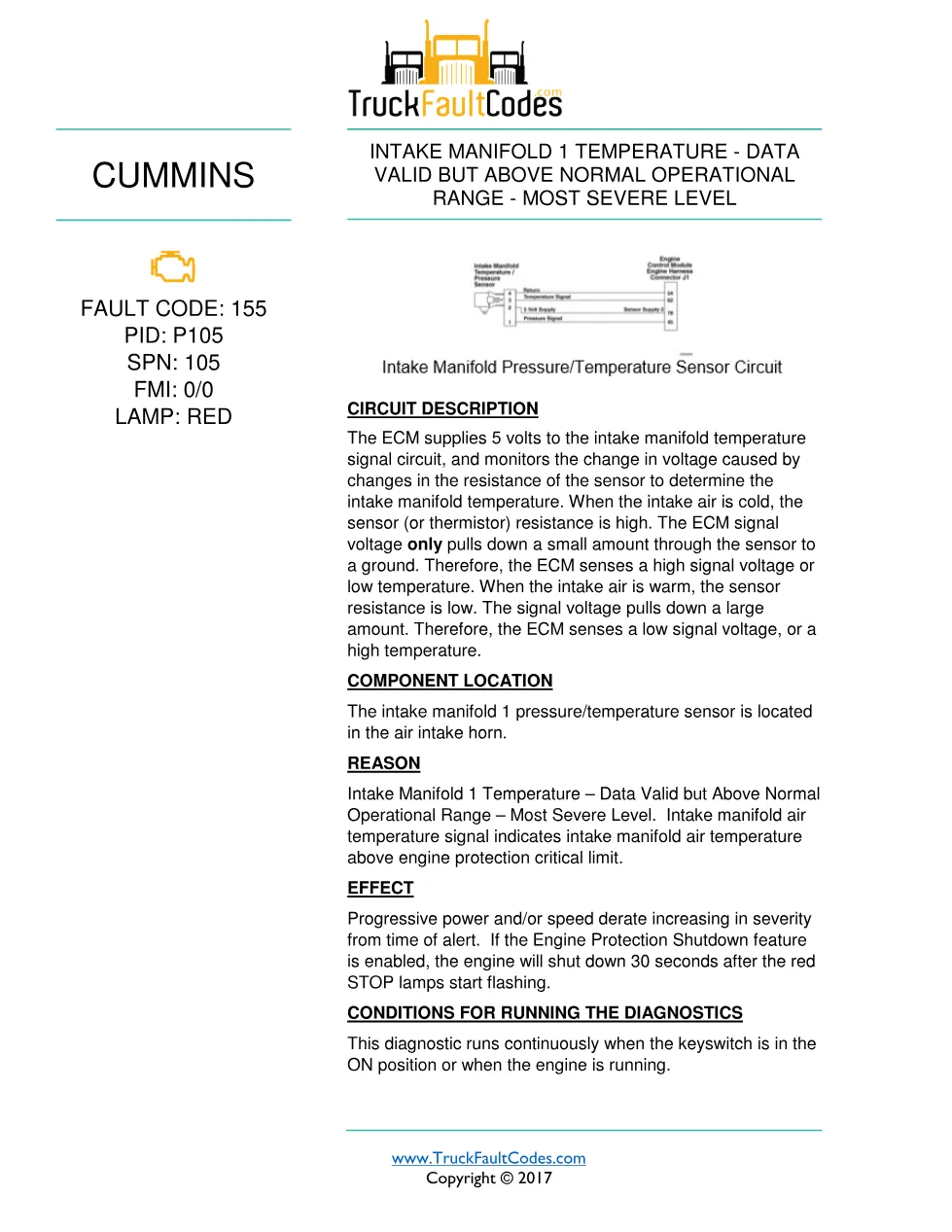 Cummins ISB6.7 155 troubleshooting manual — Fault Code 155 - preview page 1 of 3