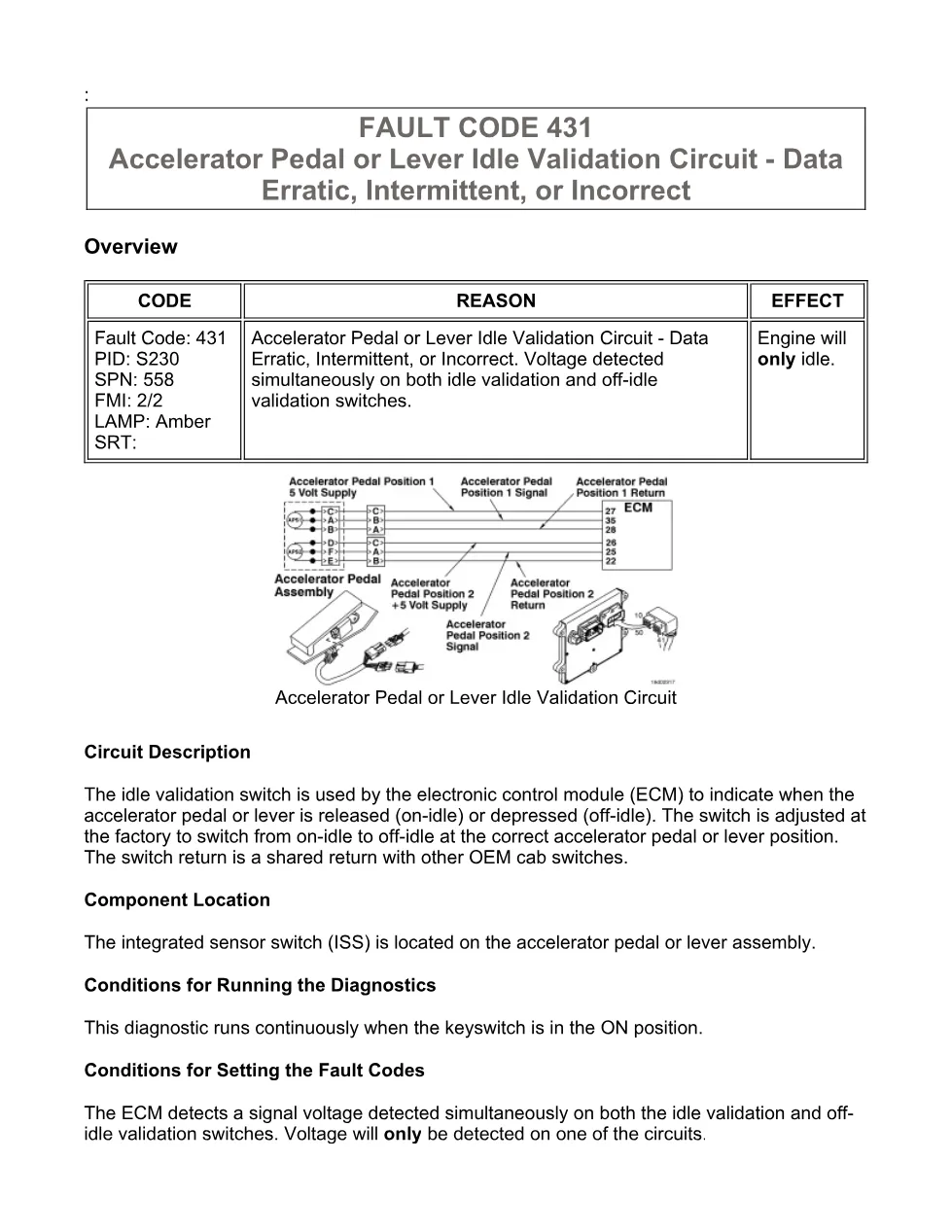 Cummins ISB6.7 413 document — Fault Code 431 Accelerator - preview page 1 of 3
