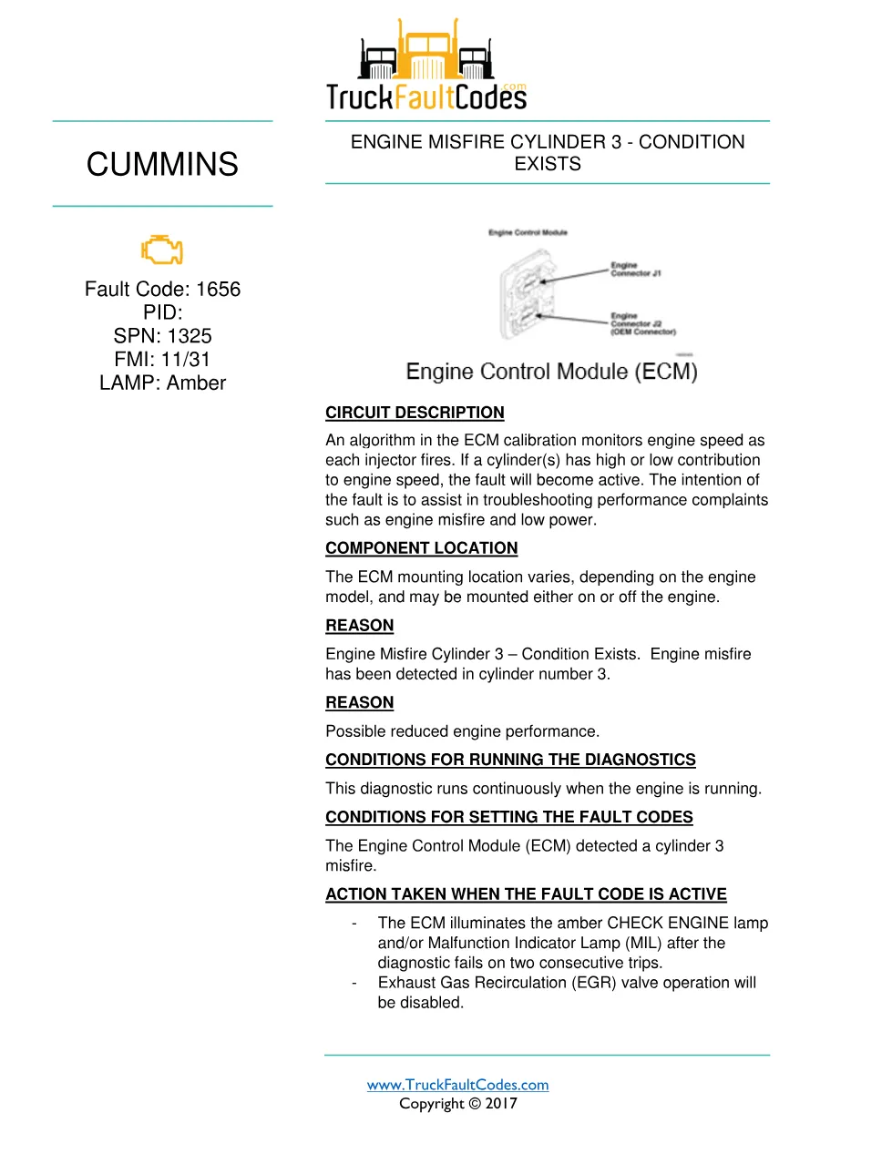 Cummins ISB6.7 misfire code troubleshooting — Fault Code 1656 - preview page 1 of 3