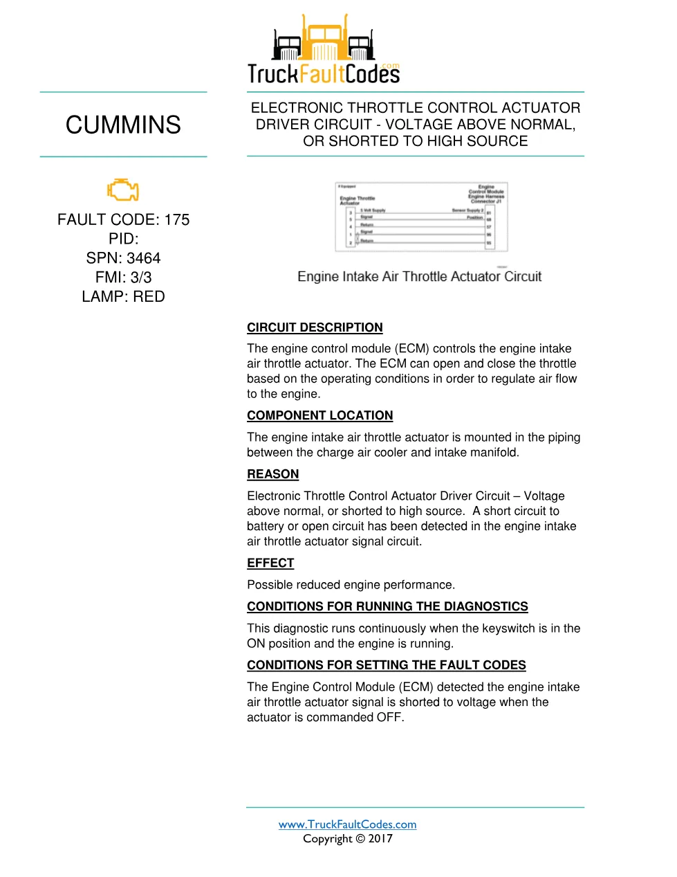 Cummins ISB67 Code 175 Diagnostic Procedure – Fault Code 175 - preview page 1 of 3