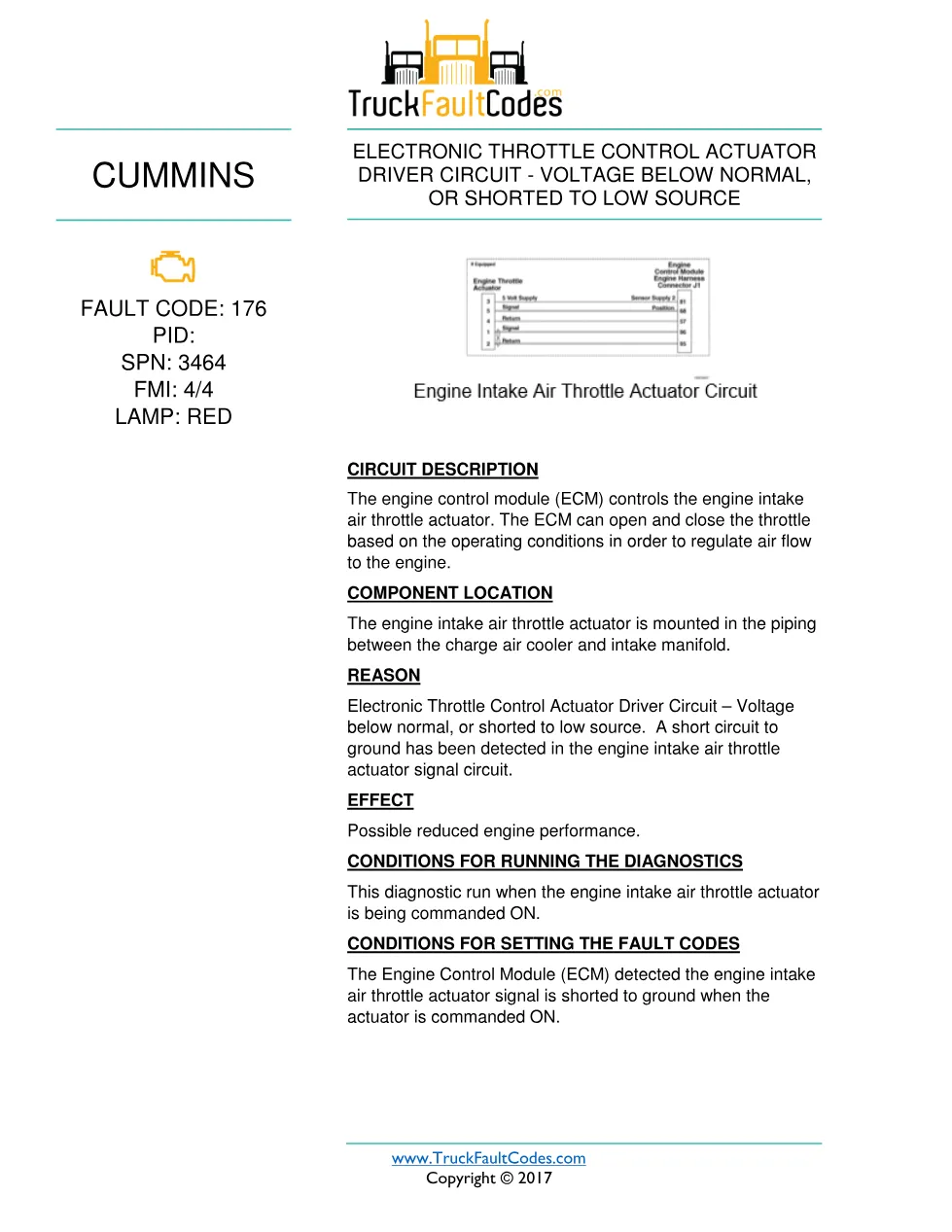 Cummins ISB67 Code 176 Diagnostic Procedure – Fault Code 176 - preview page 1 of 3