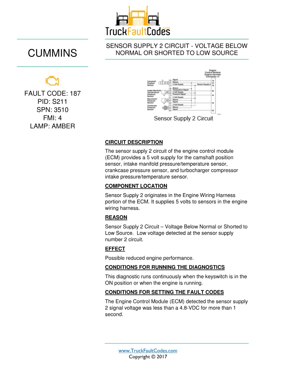 Cummins ISB67 Code 187 Diagnostic Procedure – Fault Code 187 - preview page 1 of 3