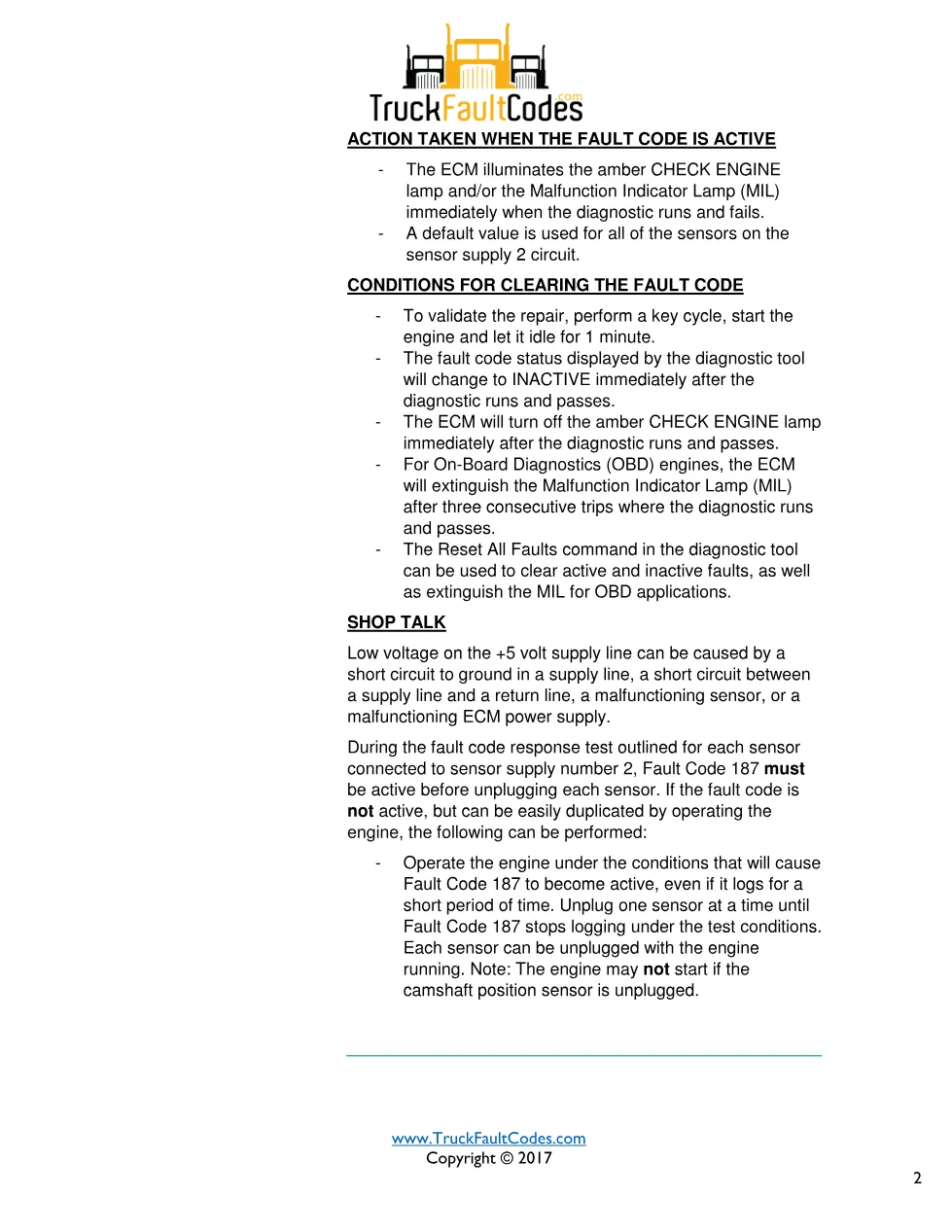 Cummins ISB67 Code 187 Diagnostic Procedure – Fault Code 187 - preview page 2 of 3