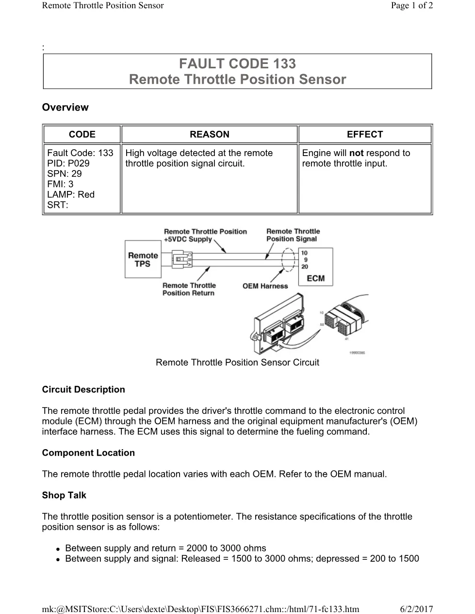 Cummins ISL 133 throttle remote throttle pedal and ECM fueling - preview page 1 of 2