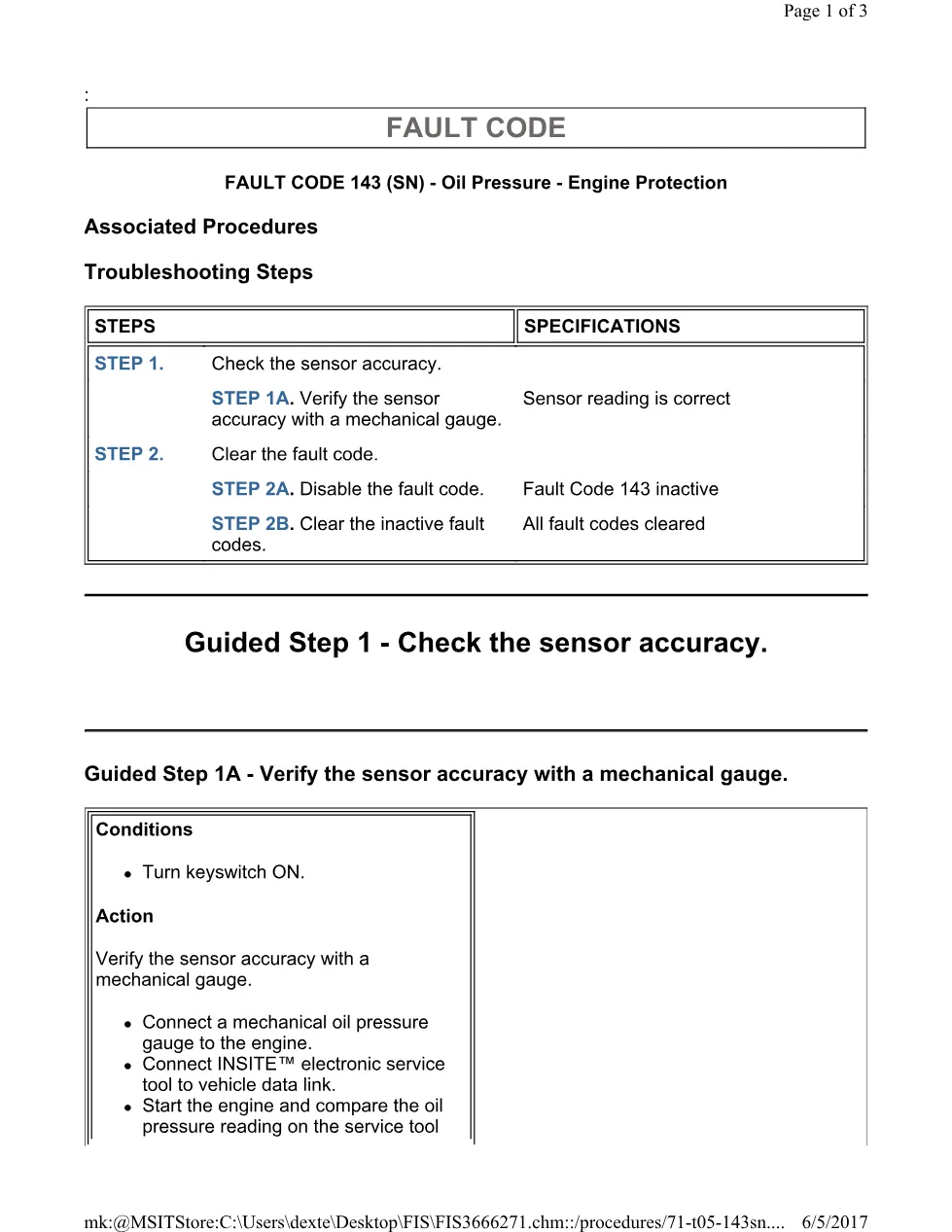 Cummins ISL 143 SN Fault Code 143 SN oil pressure engine – Guide - preview page 1 of 3