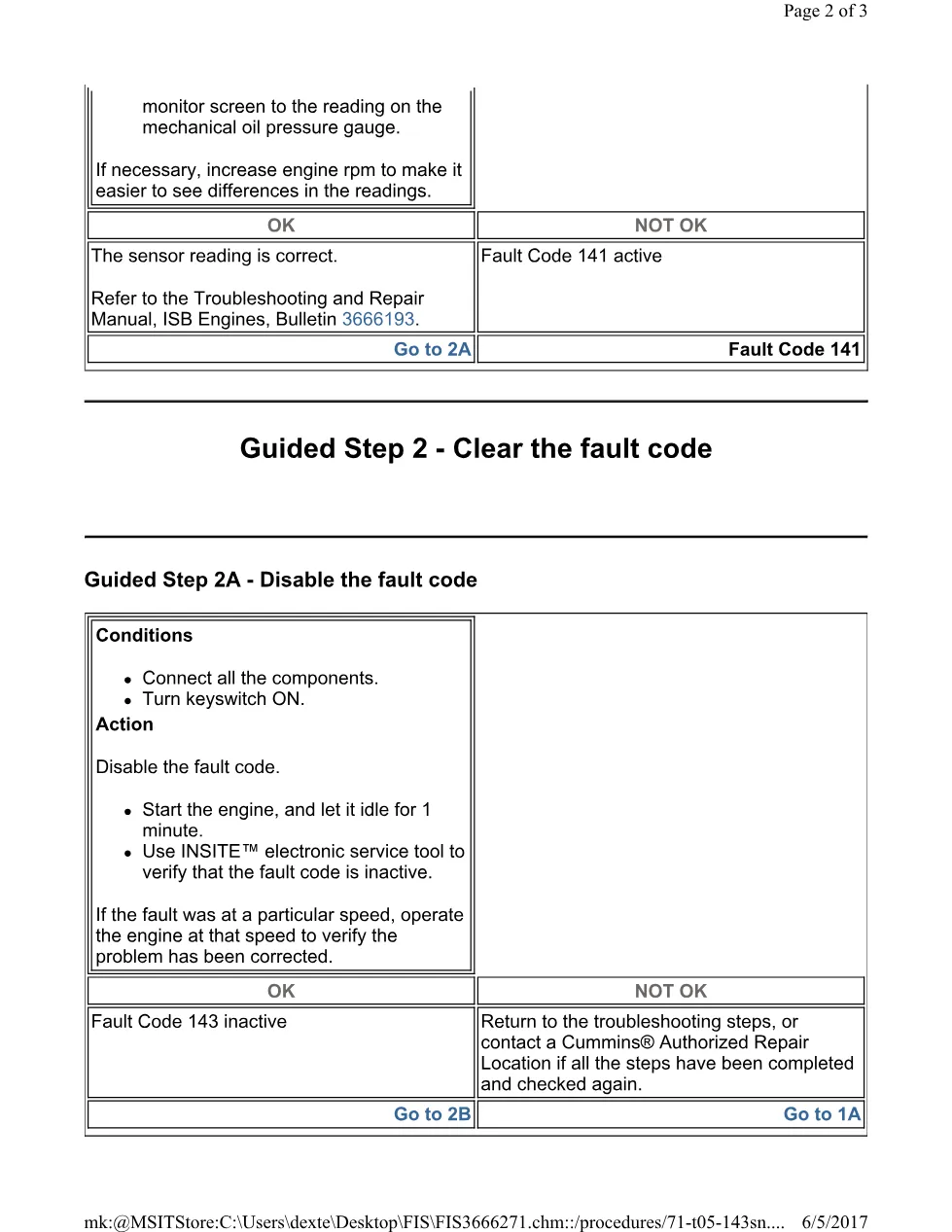 Cummins ISL 143 SN Fault Code 143 SN oil pressure engine – Guide - preview page 2 of 3