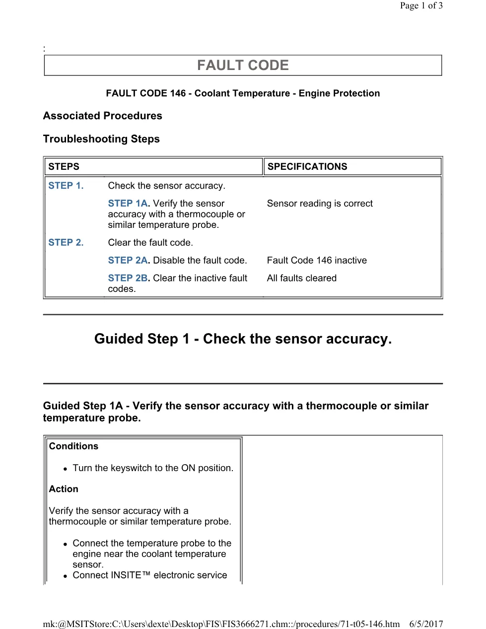 Cummins ISL 146 protection Fault Code 146 coolant temperature - preview page 1 of 3