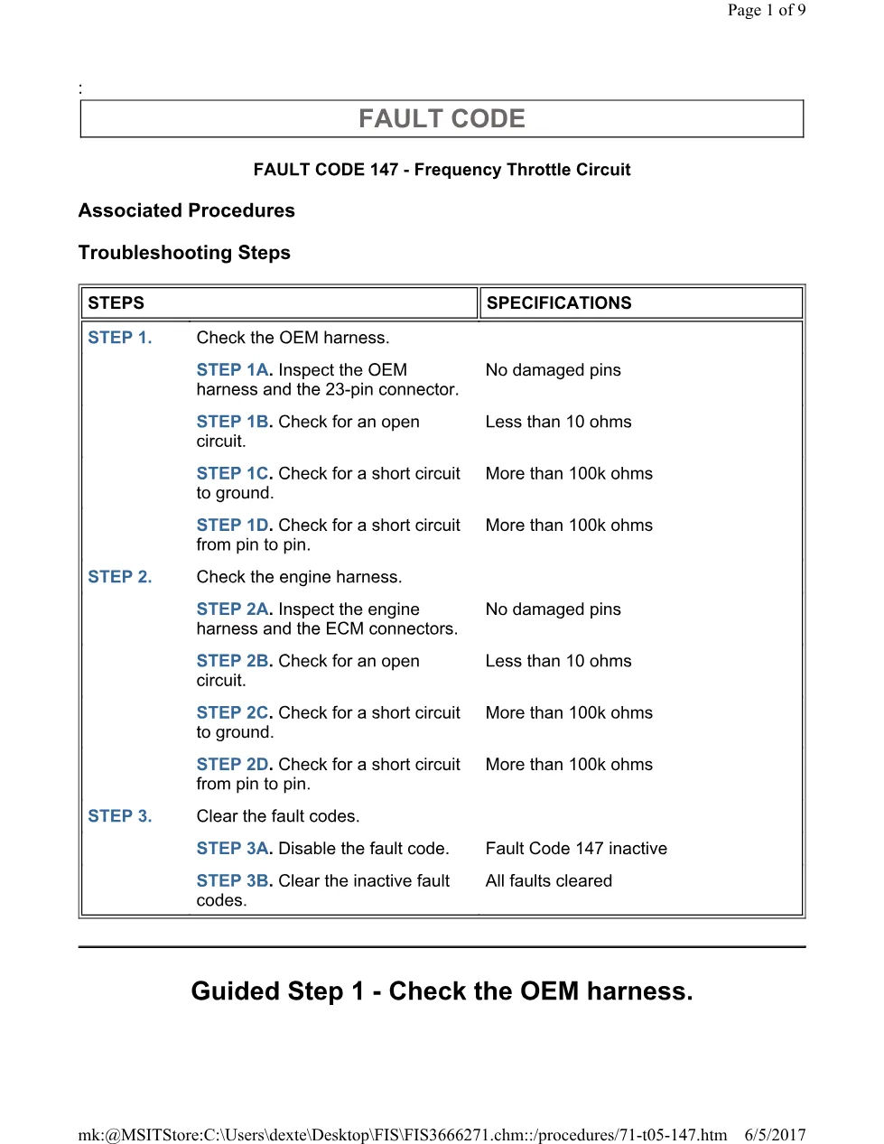 Cummins ISL 147 circuit Fault Code 147 frequency throttle circuit - preview page 1 of 3