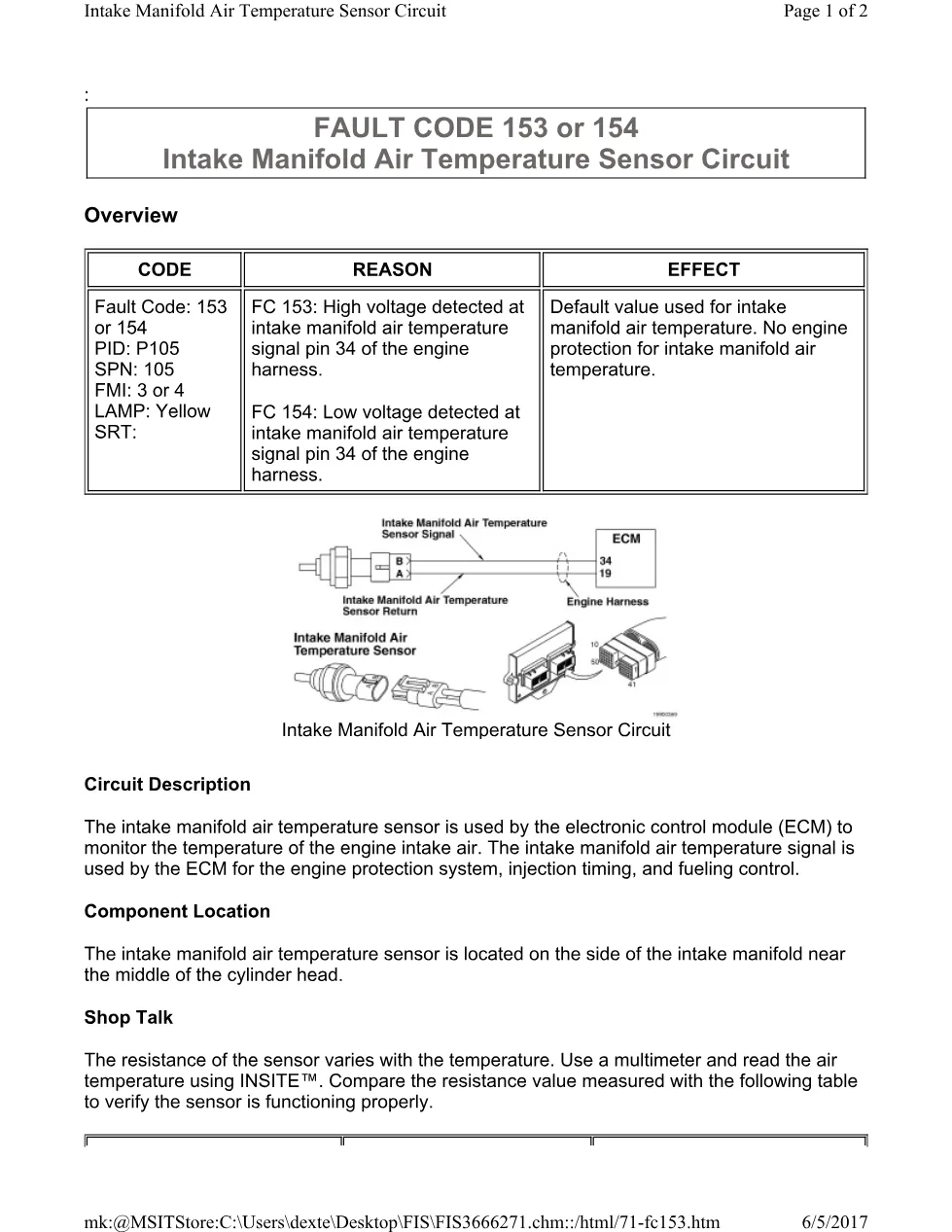 Cummins ISL 153 intake intake manifold air temperature sensor - preview page 1 of 2