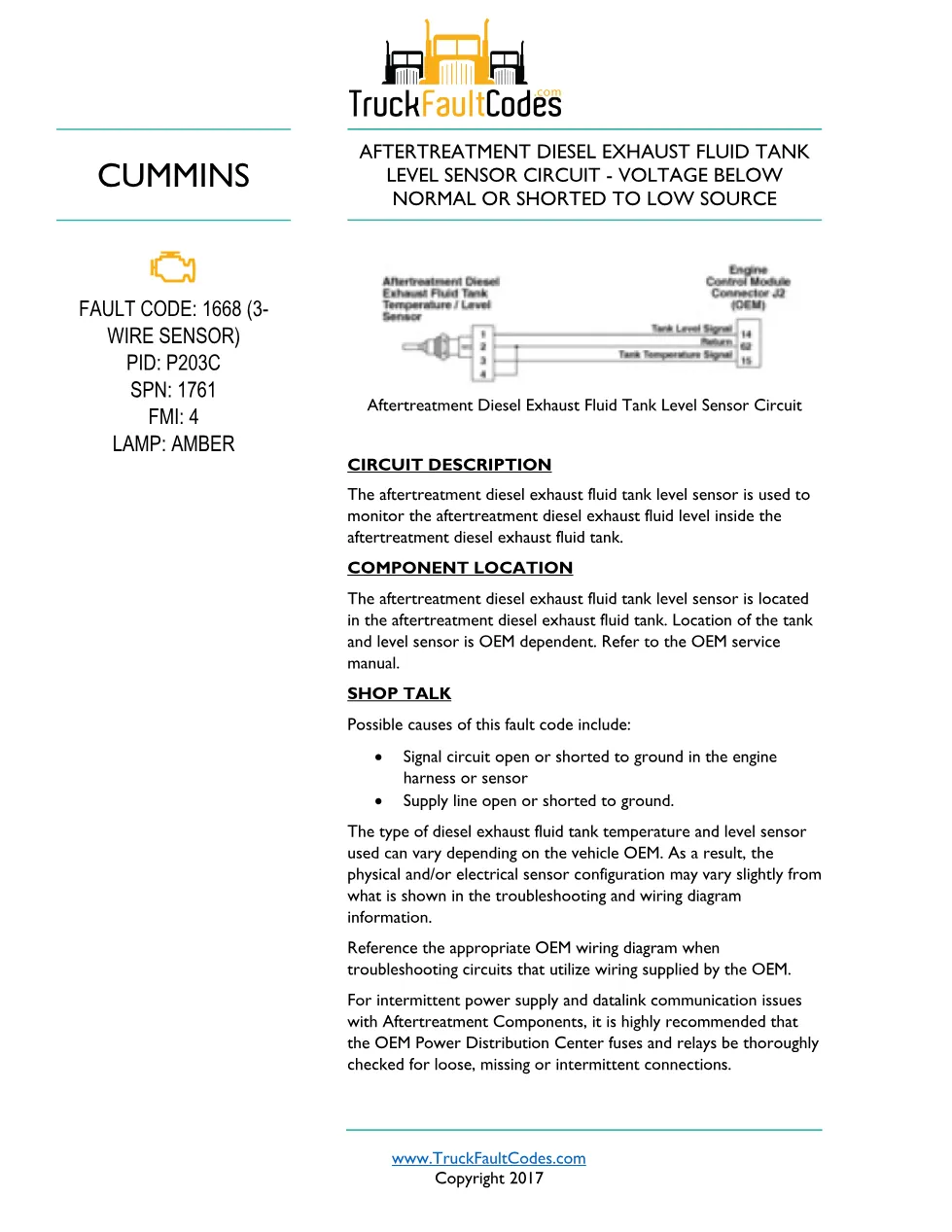 Cummins ISL9 1668 3wire Diagnostic Procedure – Fault Code 1668 - preview page 1 of 3