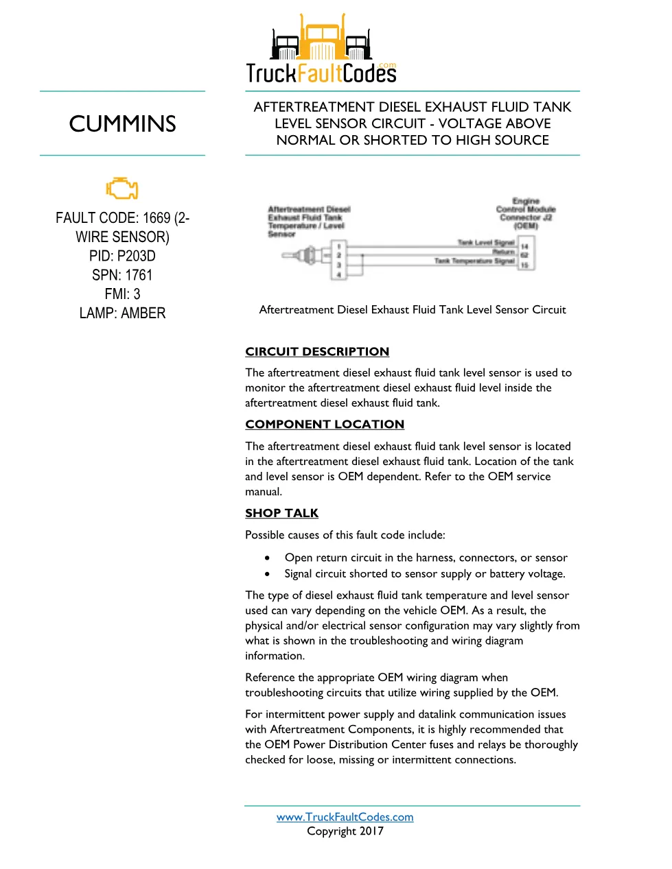 Cummins ISL9 1669 2wire Diagnostic Procedure – Fault Code 1669 - preview page 1 of 3