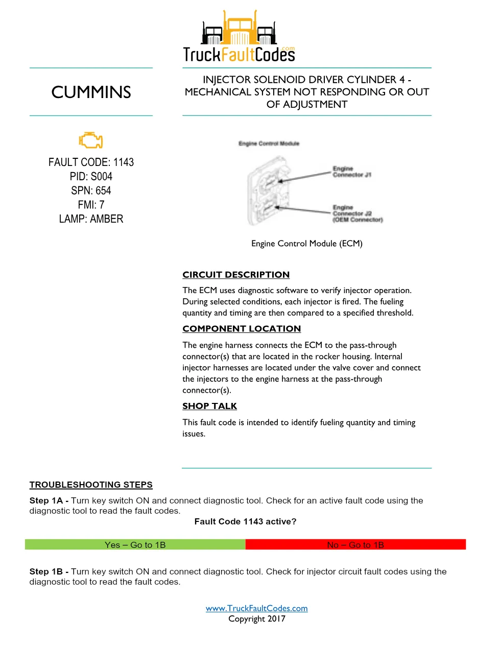 Cummins ISL9 Code 1143 Diagnostic Procedure – Fault Code 1143 - preview page 1 of 2