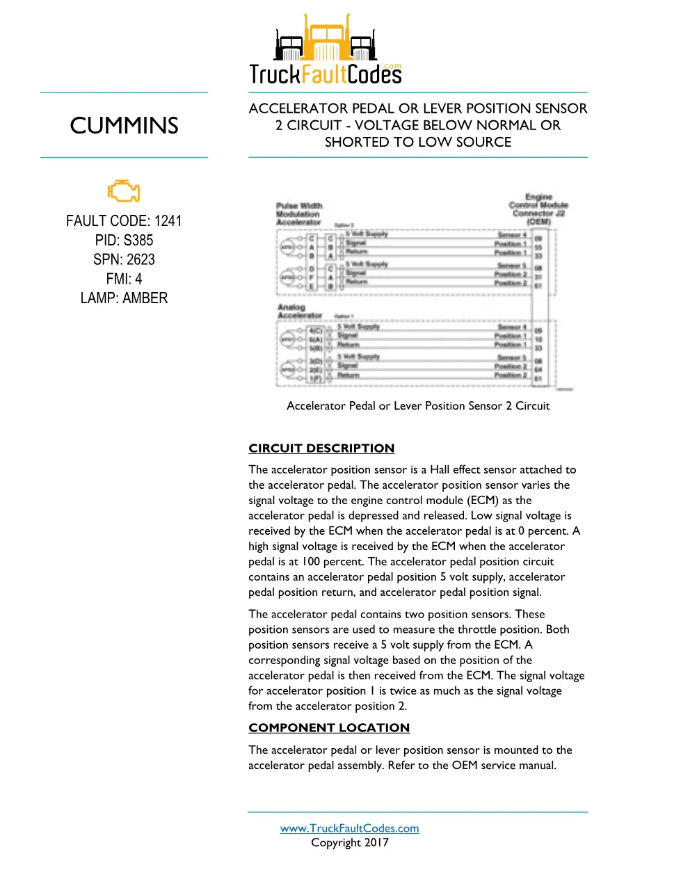 Cummins ISL9 Code 1241 Diagnostic Procedure – Fault Code 1241 - preview page 1 of 3