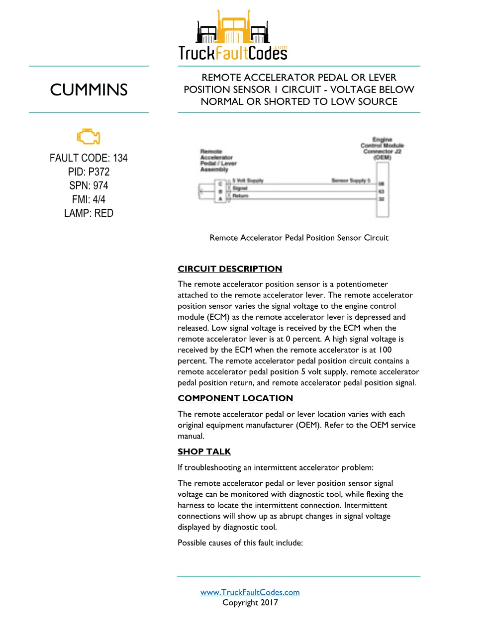 Cummins ISL9 Code 134 Diagnostic Procedure – Fault Code 134 – PDF - preview page 1 of 3