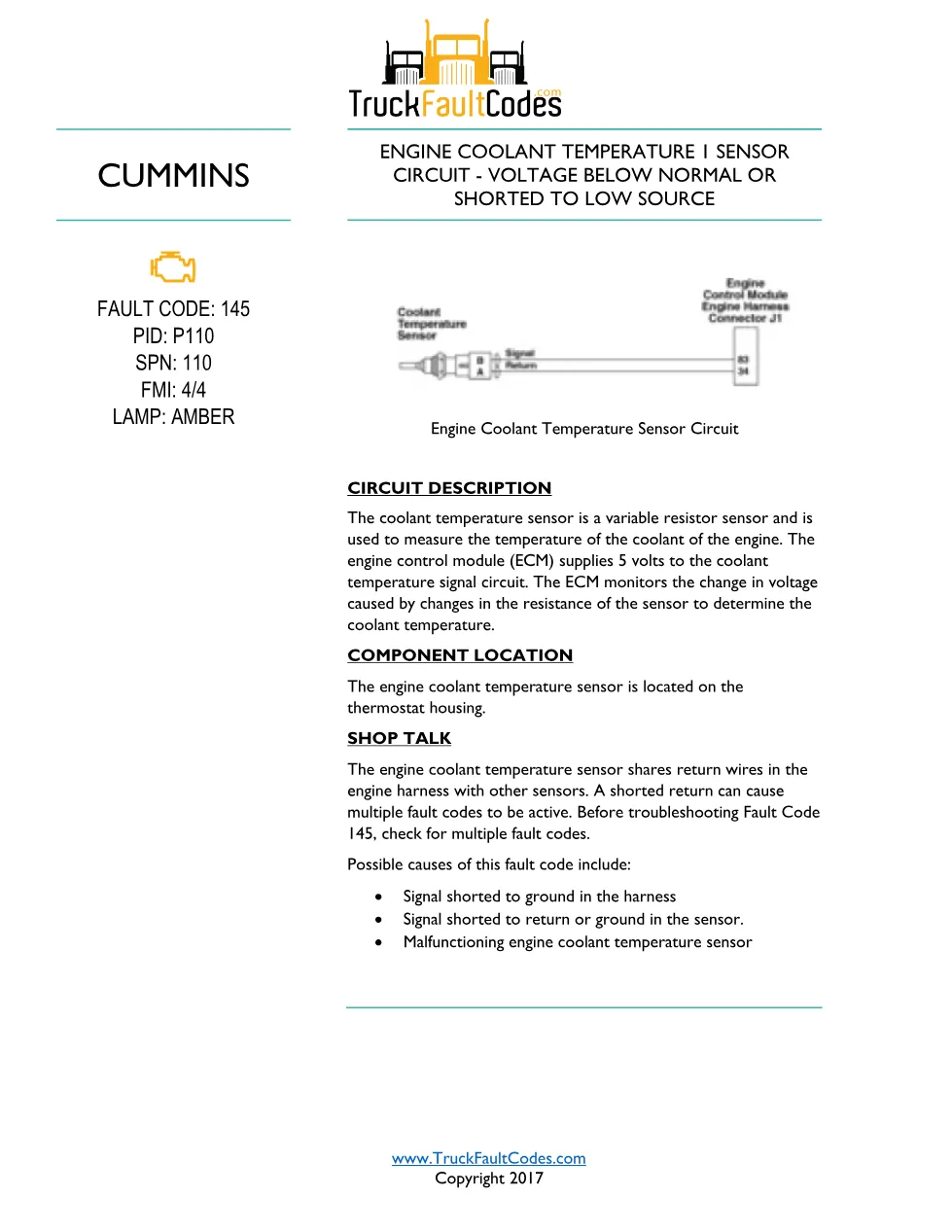 Cummins ISL9 Code 145 Diagnostic Procedure – Fault Code 145 – PDF - preview page 1 of 3