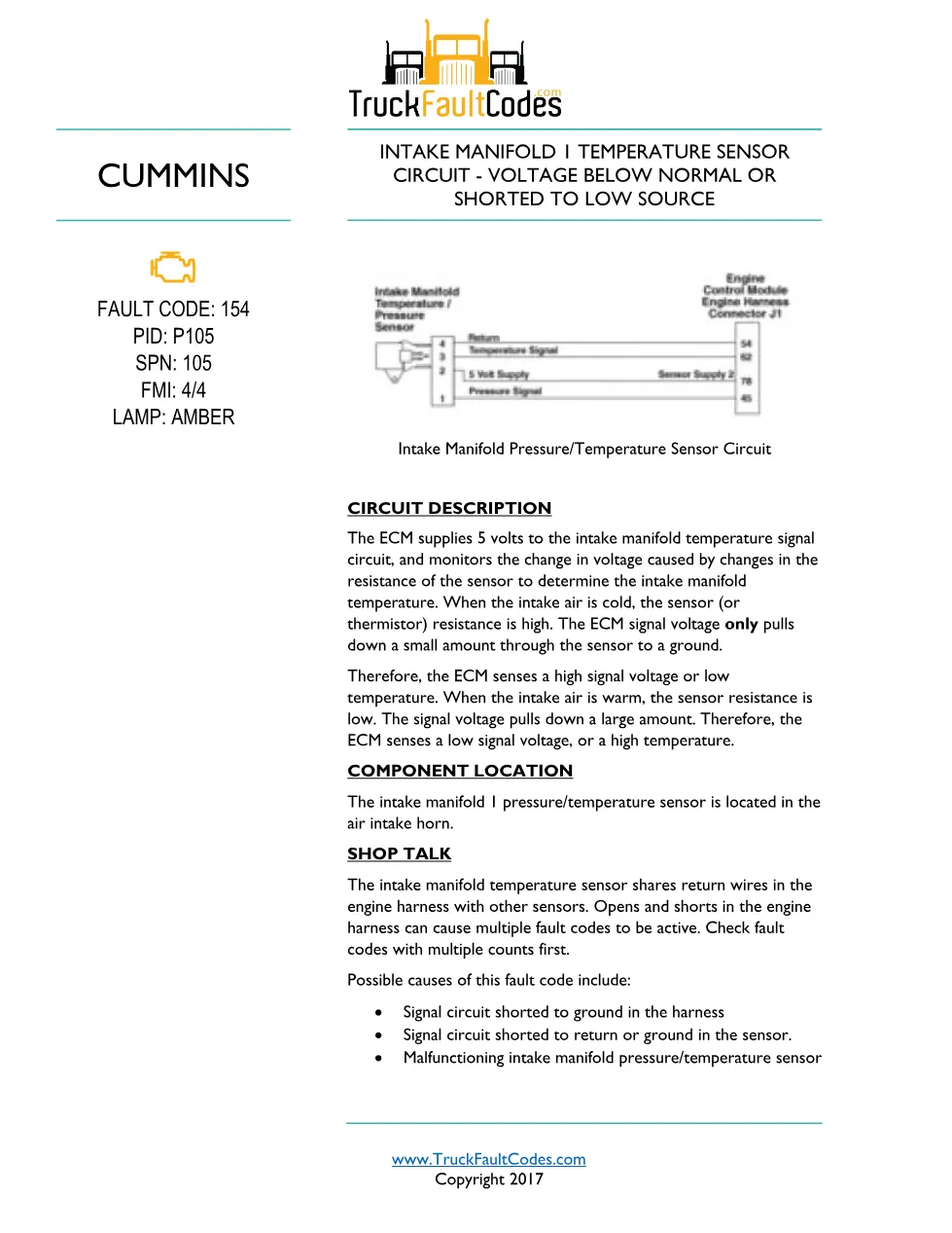 Cummins ISL9 Code 154 Diagnostic Procedure – Fault Code 154 – PDF - preview page 1 of 3