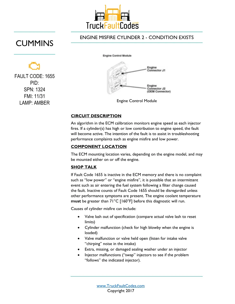 Cummins ISL9 Code 1655 Diagnostic Procedure – Fault Code 1655 - preview page 1 of 3
