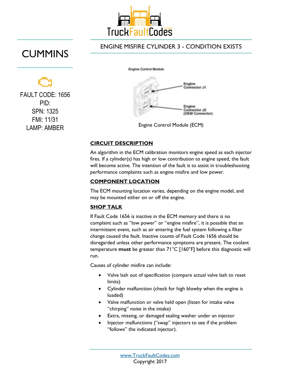 Cummins ISL9 Code 1656 Diagnostic Procedure – Fault Code 1656 - preview page 1 of 3