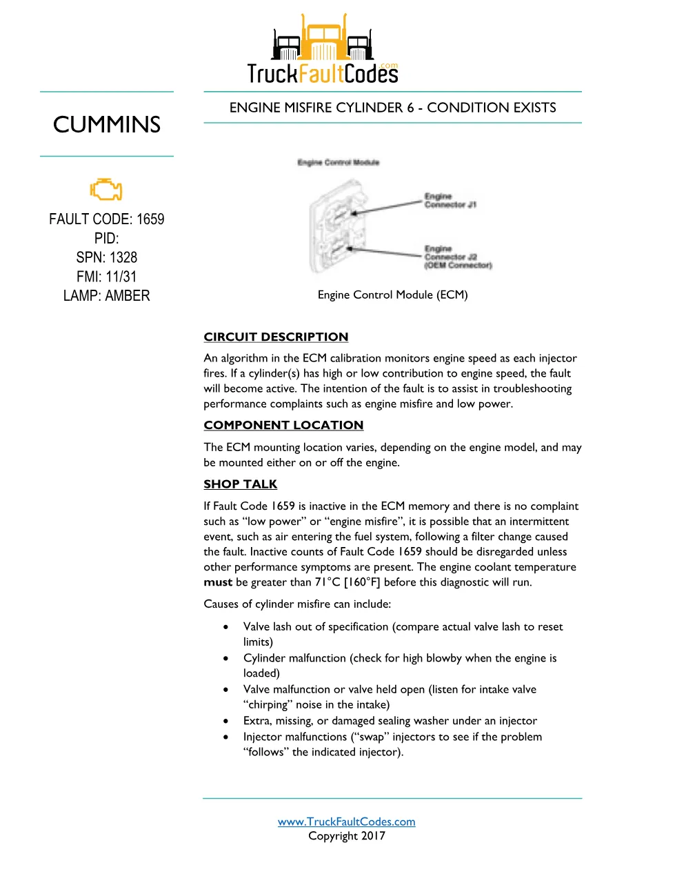 Cummins ISL9 Code 1659 Diagnostic Procedure – Fault Code 1659 - preview page 1 of 3