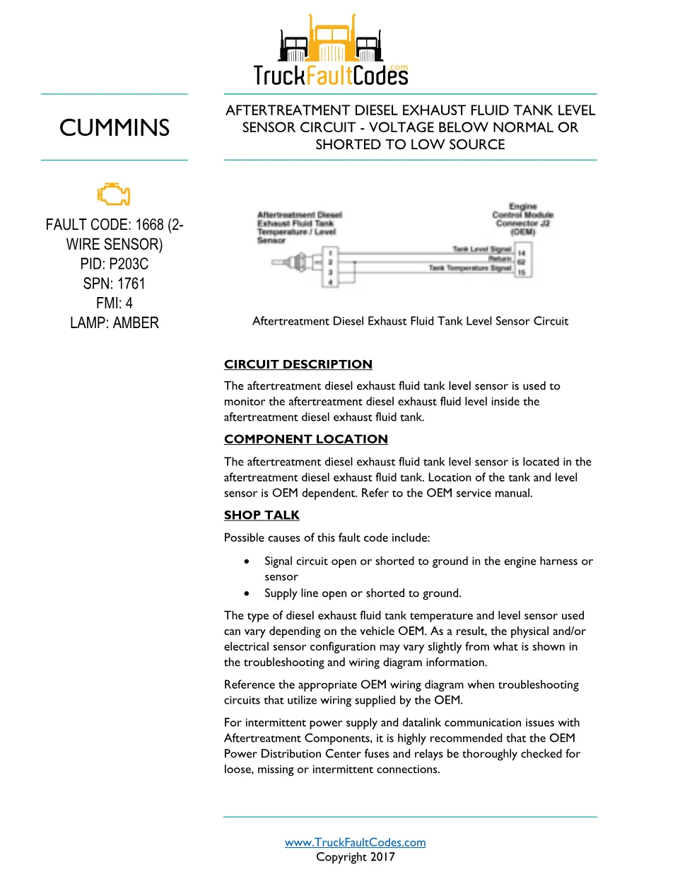 Cummins ISL9 Code 1668 (2- Diagnostic Procedure – Fault Code 1668 - preview page 1 of 3