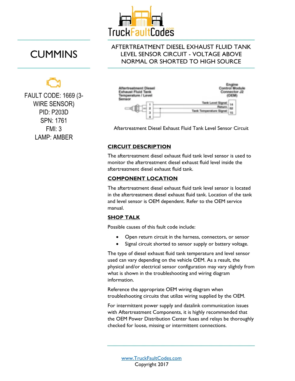 Cummins ISL9 Code 1669 (3- Diagnostic Procedure – Fault Code 1669 - preview page 1 of 3