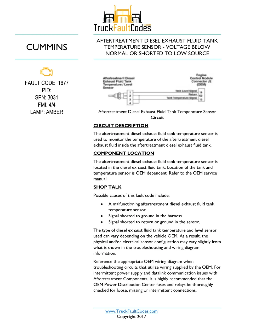 Cummins ISL9 Code 1677 Diagnostic Procedure – Fault Code 1677 - preview page 1 of 3