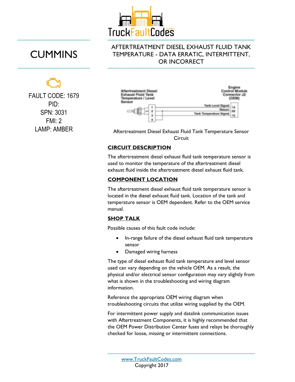 Cummins ISL9 Code 1679 Diagnostic Procedure – Fault Code 1679 - preview page 1 of 3