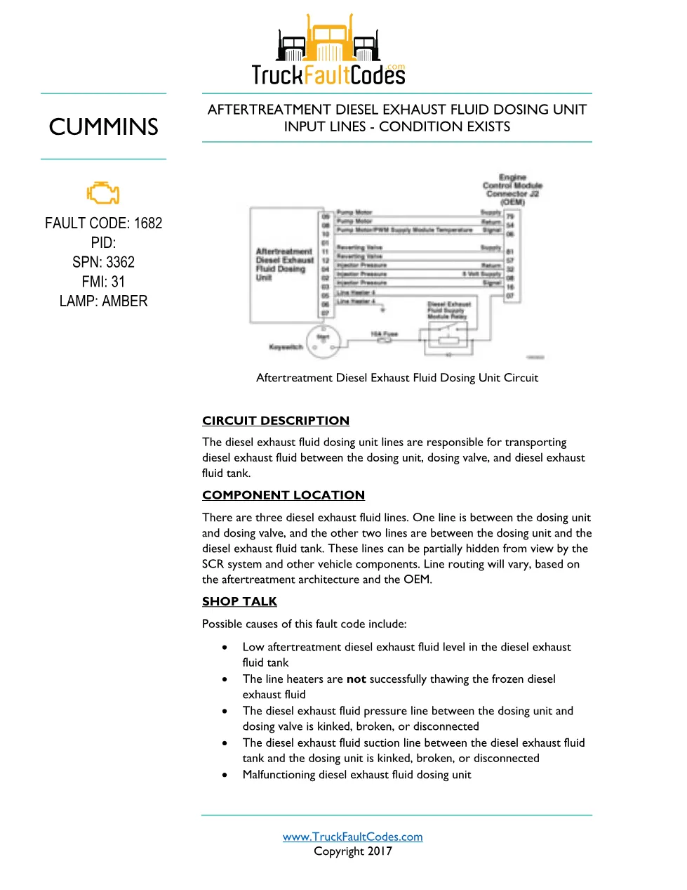 Cummins ISL9 Code 1682 Diagnostic Procedure – Fault Code 1682 - preview page 1 of 3