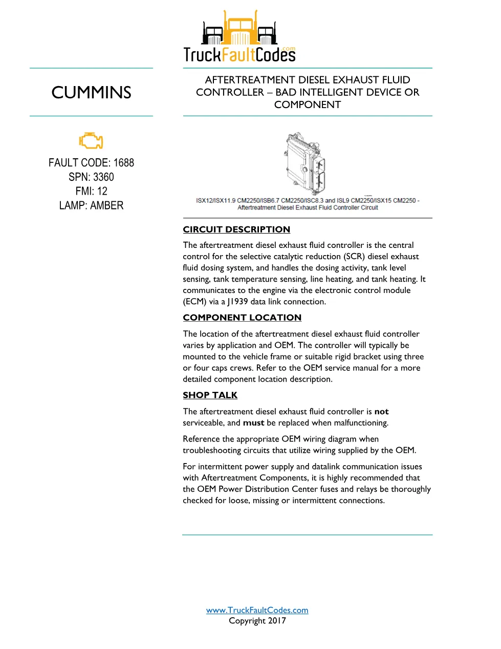 Cummins ISL9 code 1688 Fault Guide ? PDF, 2 pages – Official - preview page 1 of 2